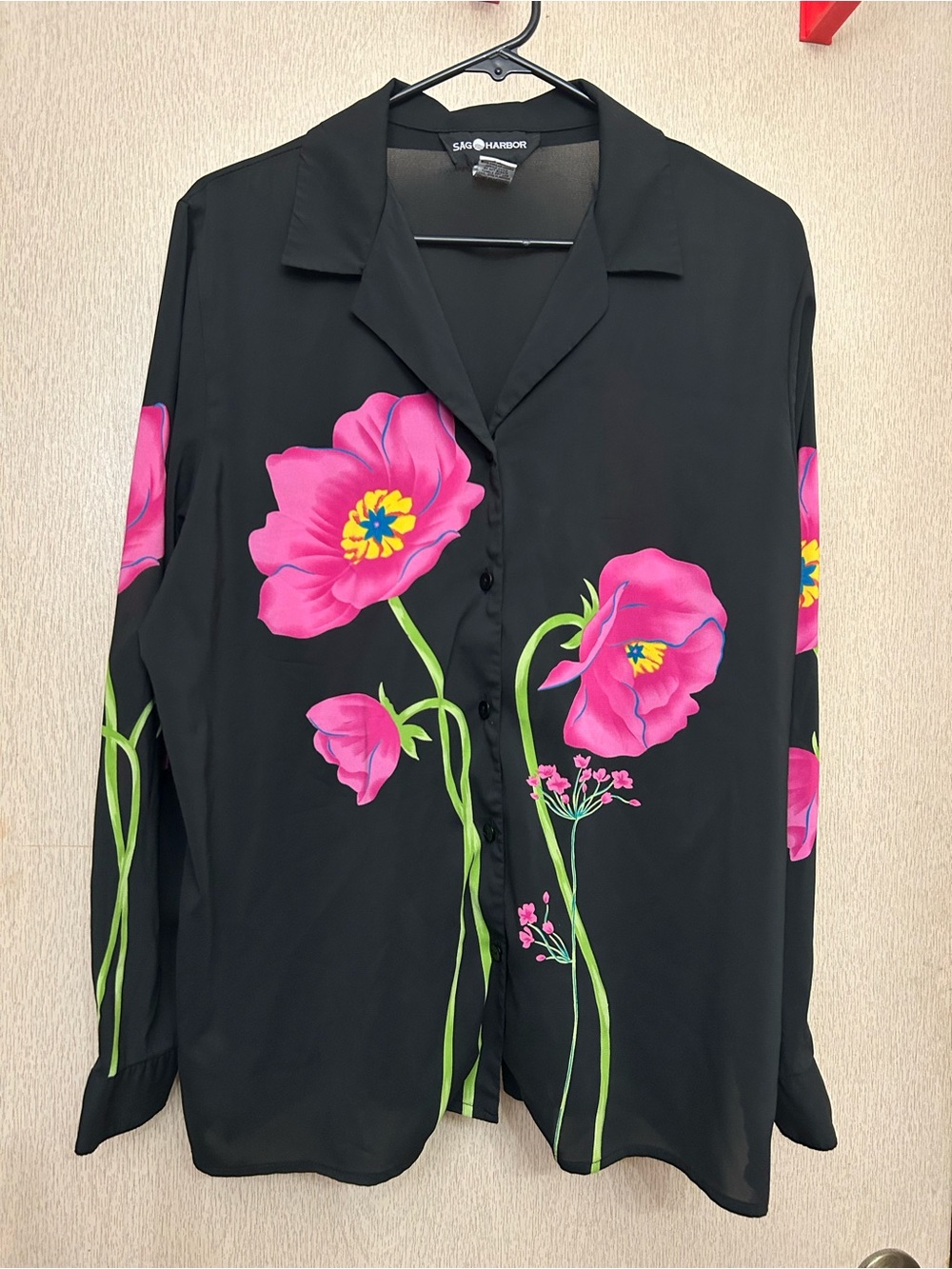Sag Harbor - Black Flower Print Blouse - Size 16